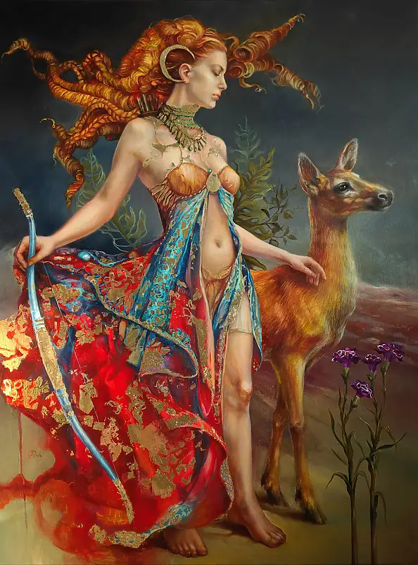 Katarzyna Paleta, Diana und die Nelken, Ölbild - Leinwand, 90 x 120