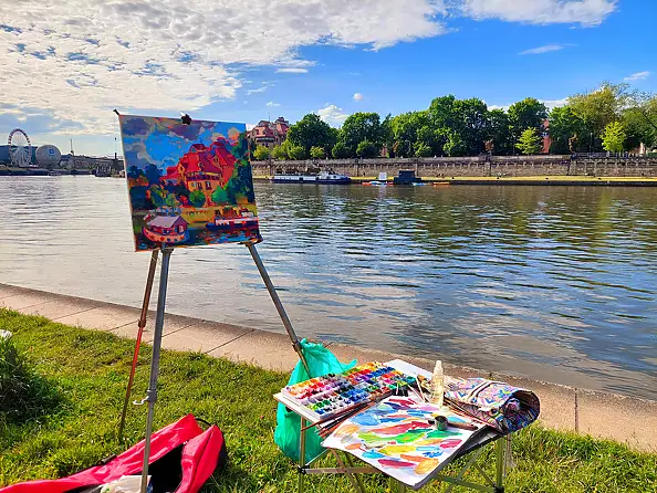 Anastasiia Kurkova, Dom nad wodą, Obraz olejny - płótno, 40 x 40