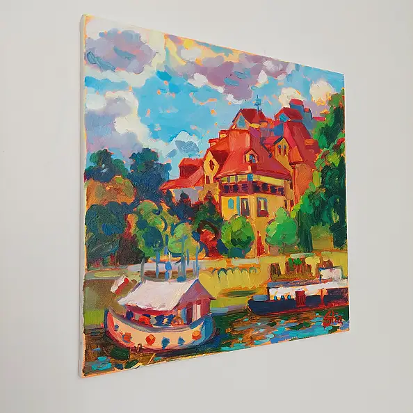 Anastasiia Kurkova, Dom nad wodą, Obraz olejny - płótno, 40 x 40