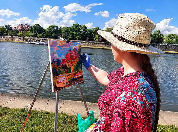 Anastasiia Kurkova, Dom nad wodą, Obraz olejny - płótno, 40 x 40