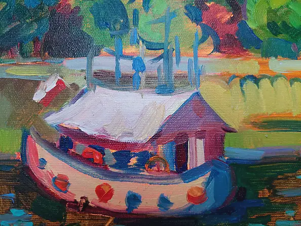 Anastasiia Kurkova, Dom nad wodą, Obraz olejny - płótno, 40 x 40