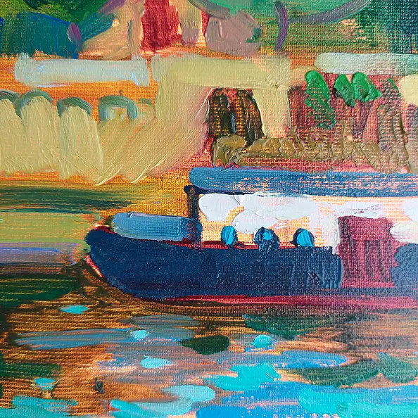 Anastasiia Kurkova, Dom nad wodą, Obraz olejny - płótno, 40 x 40