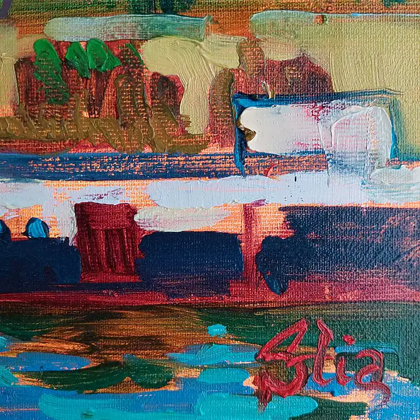 Anastasiia Kurkova, Dom nad wodą, Obraz olejny - płótno, 40 x 40