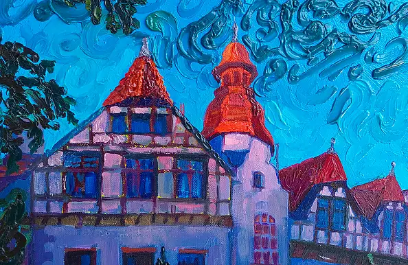 Anastasiia Kurkova, Dom z Sówkami, Obraz olejny - , 60 x 50