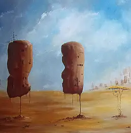 Roman Hnedkovsky, Дома в пригороде, Масляная картина - холст, 50 x 35