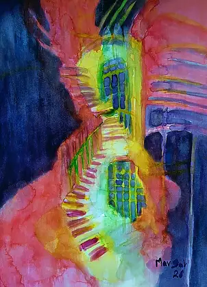 Marzena Salwowska,  Drabina Jakubowa/2, Akwarele - papier, 30 x 42