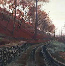 Piotr Prażmowski, Дорога к пилораме, Масляная картина - холст, 120 x 80