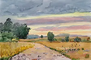Krzysztof Michalski, La route de Słotwiny, Aquarelles - papier, 56 x 38