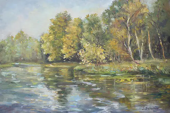 Sabina Salamon, Trees by the water, Oil painting - canvas, 60 x 40