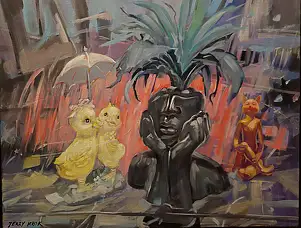 Jerzy Krok, "Dumme Leute 1", Ölbild - Leinwand, 50 x 40