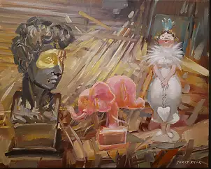 Jerzy Krok, "Dumme Leute 2", Ölbild - Leinwand, 50 x 40