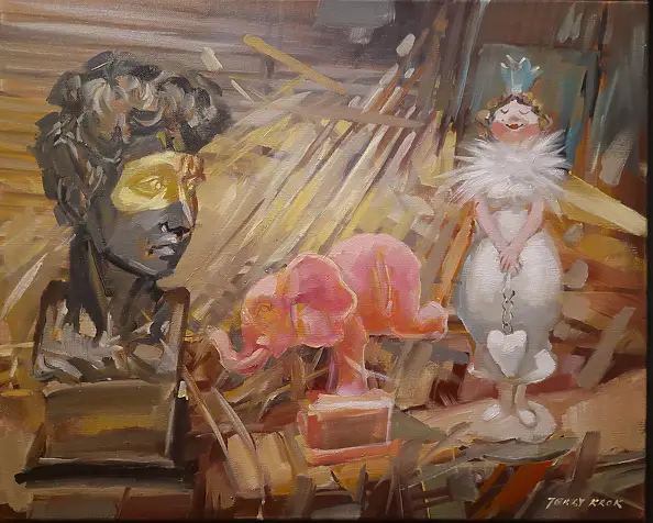 Jerzy Krok, "Dumme Leute 2", Ölbild - Leinwand, 50 x 40