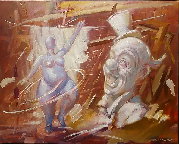 Jerzy Krok, "Dumme Leute 4", Ölbild - Leinwand, 50 x 40