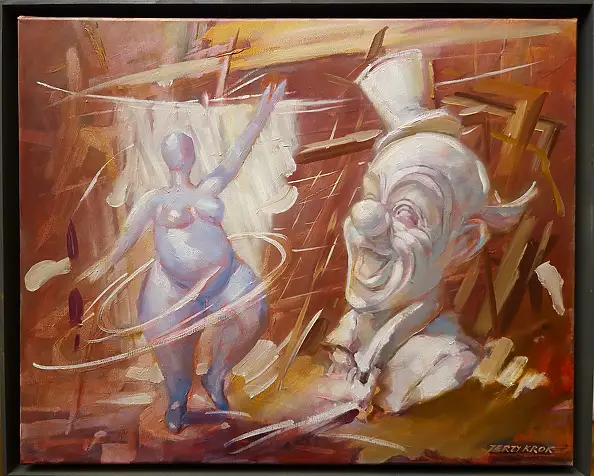Jerzy Krok, "Dumme Leute 4", Ölbild - Leinwand, 50 x 40