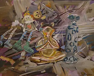 Jerzy Krok, "Durnostojki6", Ölbild - Leinwand, 50 x 40