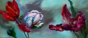   - "Two red and white tulip"