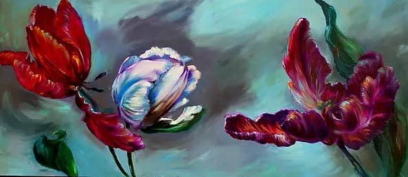 Justyna Szałamacha - "Two red and white tulip"