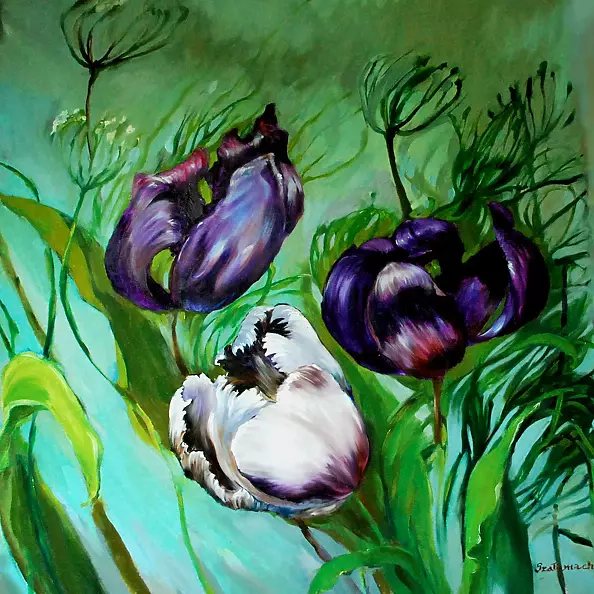 Justyna Szałamacha - Two purple and white tulip
