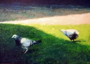 Piotr Pilawa - Two pigeons on the grass