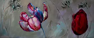   - Two tulips on a gray background