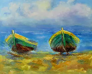 Anna Wąsikiewicz - Two boats on the sea in Mechelinki