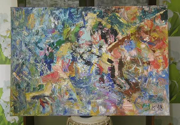 Eryk Maler - Two in the rain, 70x100 cm, 2018