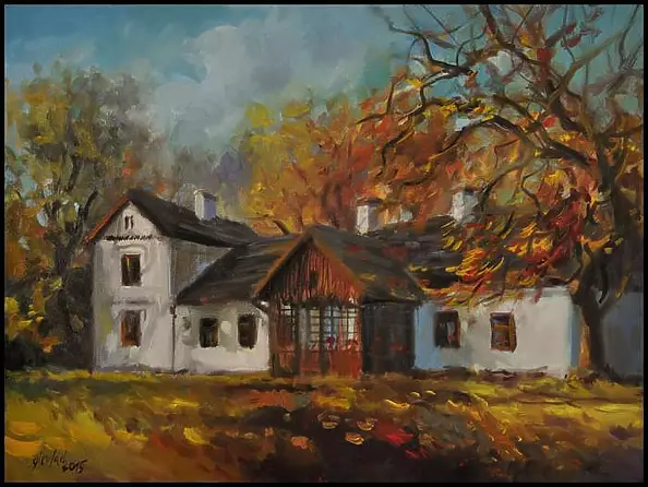 Damian Gierlach - Dworek polski w Żarnowcu Maria Konopnicka olej na płótnie