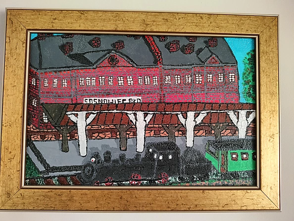 Michał Otręba - Dworzec południowy w Sosnowcu z parowozem