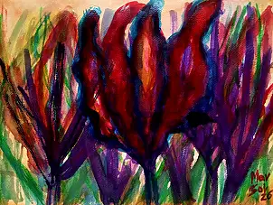 Marzena Salwowska, Zweifarbige Tulpen/Gras und Blume, Aquarelle, Tinte - Papier, 42 x 30