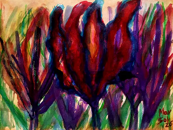 Marzena Salwowska, Zweifarbige Tulpen/Gras und Blume, Aquarelle, Tinte - Papier, 42 x 30