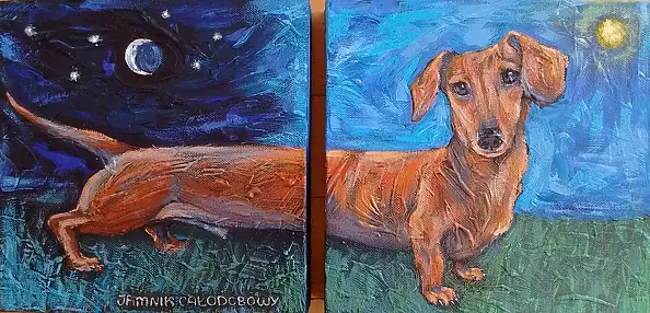 Krystyna PALCZEWSKA - Dyptyk - Dachshund round the clock