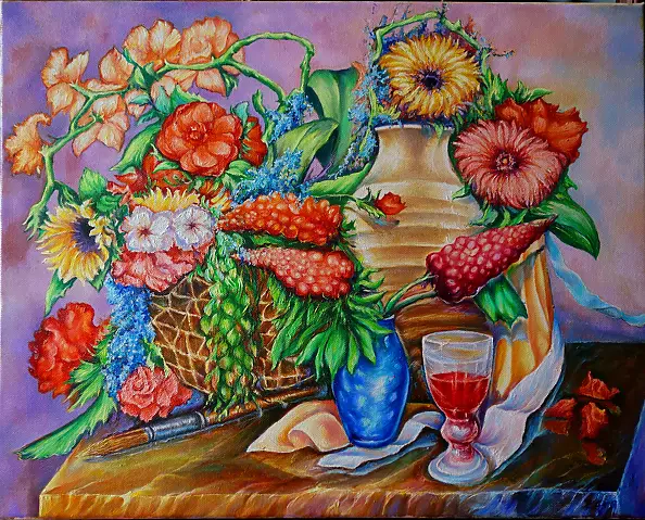 Zenon Gleń - Pitcher, basket and flowers