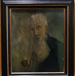 Agnieszka Mrowiec, Старик с трубкой, Масляная картина - плита, 38 x 46