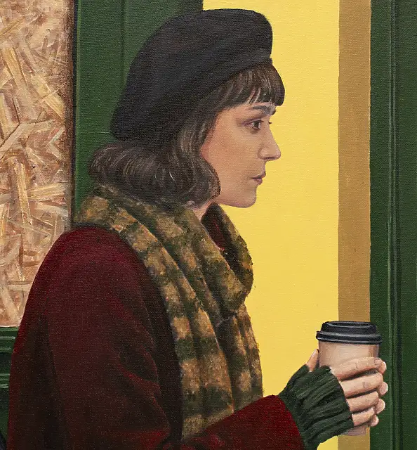 Nataliya Bagatskaya, Laufen mit Kaffee, Acrylgemälde - Leinwand, 85 x 100
