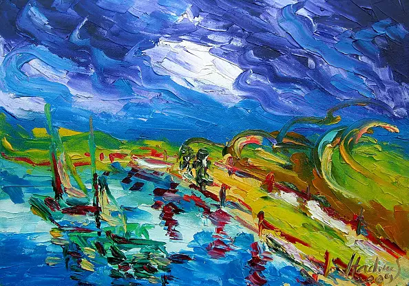 Jerzy Stachura - Children and paper boats