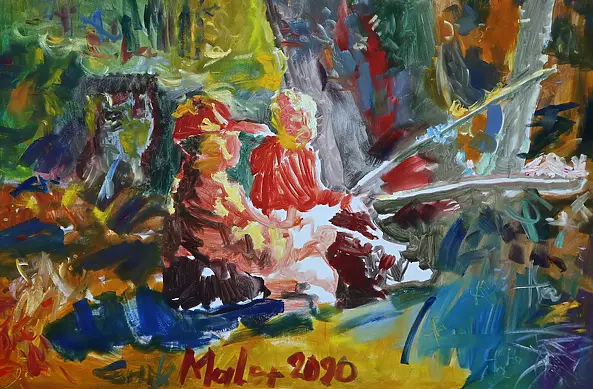 Eryk Maler - Bambini e un cane, immagine residua, 80x120 cm, 2020