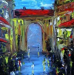 Michał Lenartowicz - Courtyard - oil painting sized 50x60cm