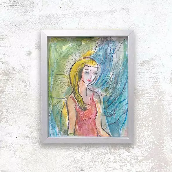 Anna Skowronek - Dziewczyna i rzeka-akwarela