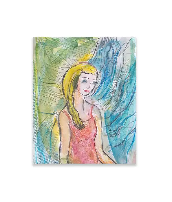 Anna Skowronek - Dziewczyna i rzeka-akwarela