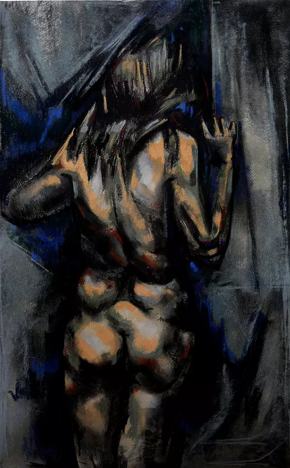 Drozdova Mariia - Dziewczyna patrząc zza zasłon. Pokusa