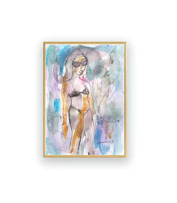 Anna Skowronek - Girl in bikini-watercolor