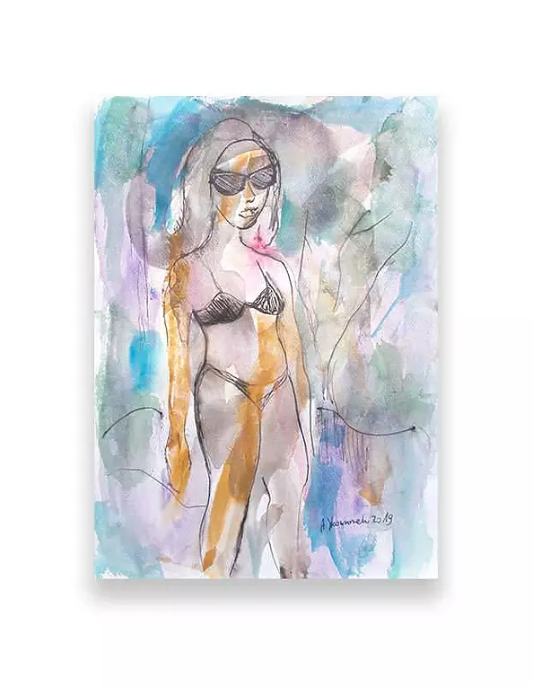 Anna Skowronek - Girl in bikini-watercolor
