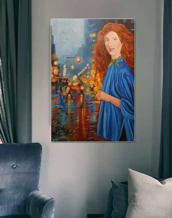 Danuta Kolis - Acrylic painting - Girl in a blue cape