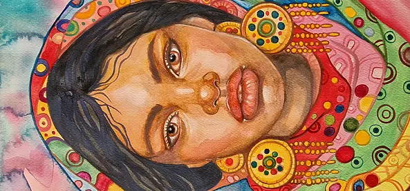 Danuta Kolis - Ragazza con orecchini d'oro, acquerello