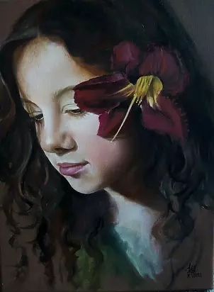 Katarzyna Piotrowska Lass - Girl with a flower in her hair (Portrait daughters)