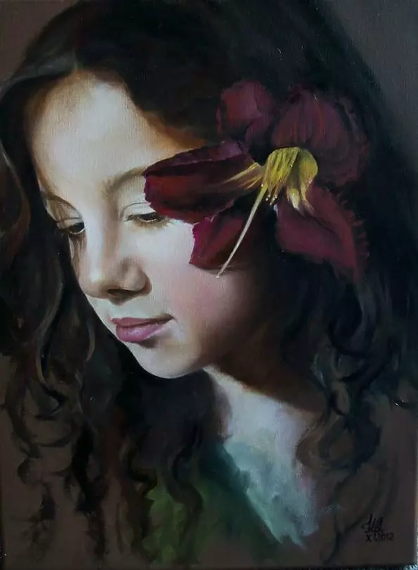 Katarzyna Piotrowska Lass - Girl with a flower in her hair (Portrait daughters)