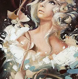 Karina Jaźwińska, Ragazza con Ginkgo, Quadro a olio - tela, 20 x 50