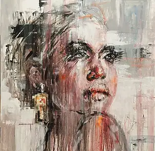 Dariusz Grajek, Girl with a pearl...., Acrylic painting, Oil painting - canvas, 80 x 80