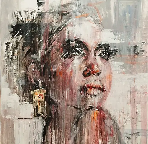 Dariusz Grajek, Girl with a pearl...., Acrylic painting, Oil painting - canvas, 80 x 80