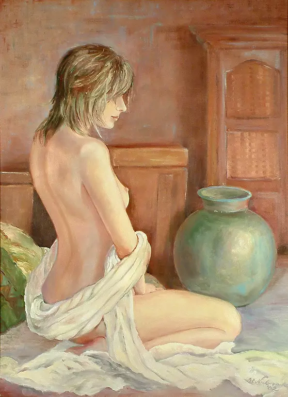 Urszula Nieborak - Girl with a turquoise pitcher